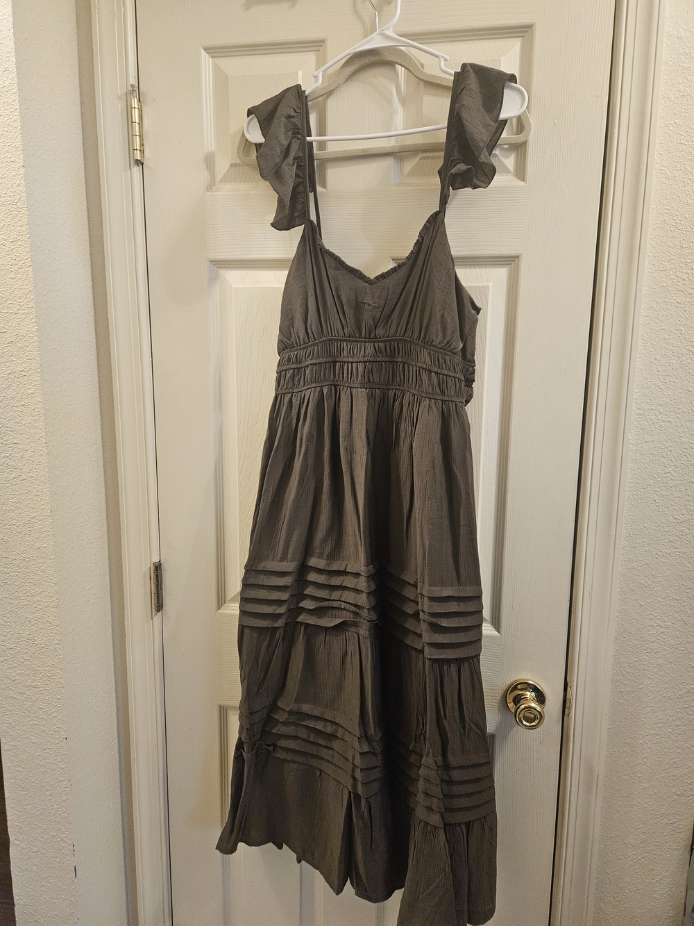 Max + Ash Tiered Boho Maxi Dress XL Gray Flutter Strap